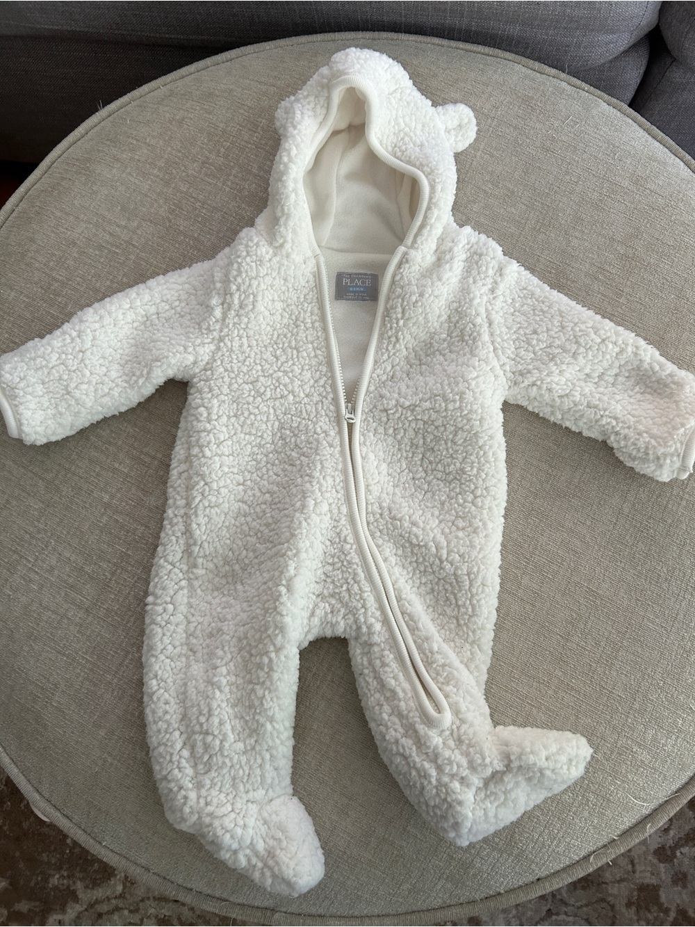 The Children's Place Cream Sherpa Hooded Footie with Ears